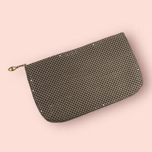 Ashley Moore Tan Metal Mesh Clutch Zip Vintage Party Purse Chain Mail